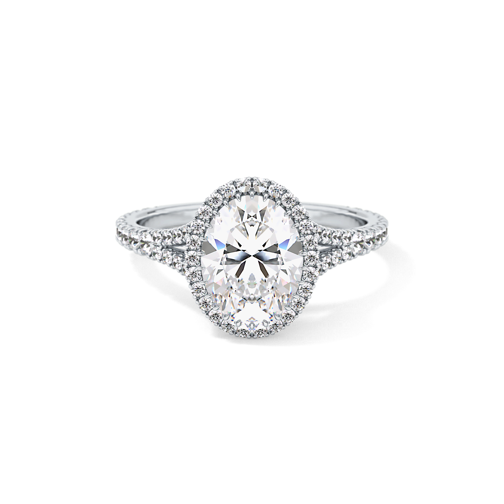 Oval Halo & Pave Split Shank Lab Grown Diamond Engagement Ring