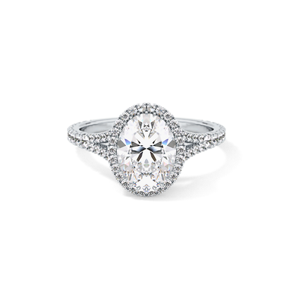 Oval Halo & Pave Split Shank Lab Grown Diamond Engagement Ring