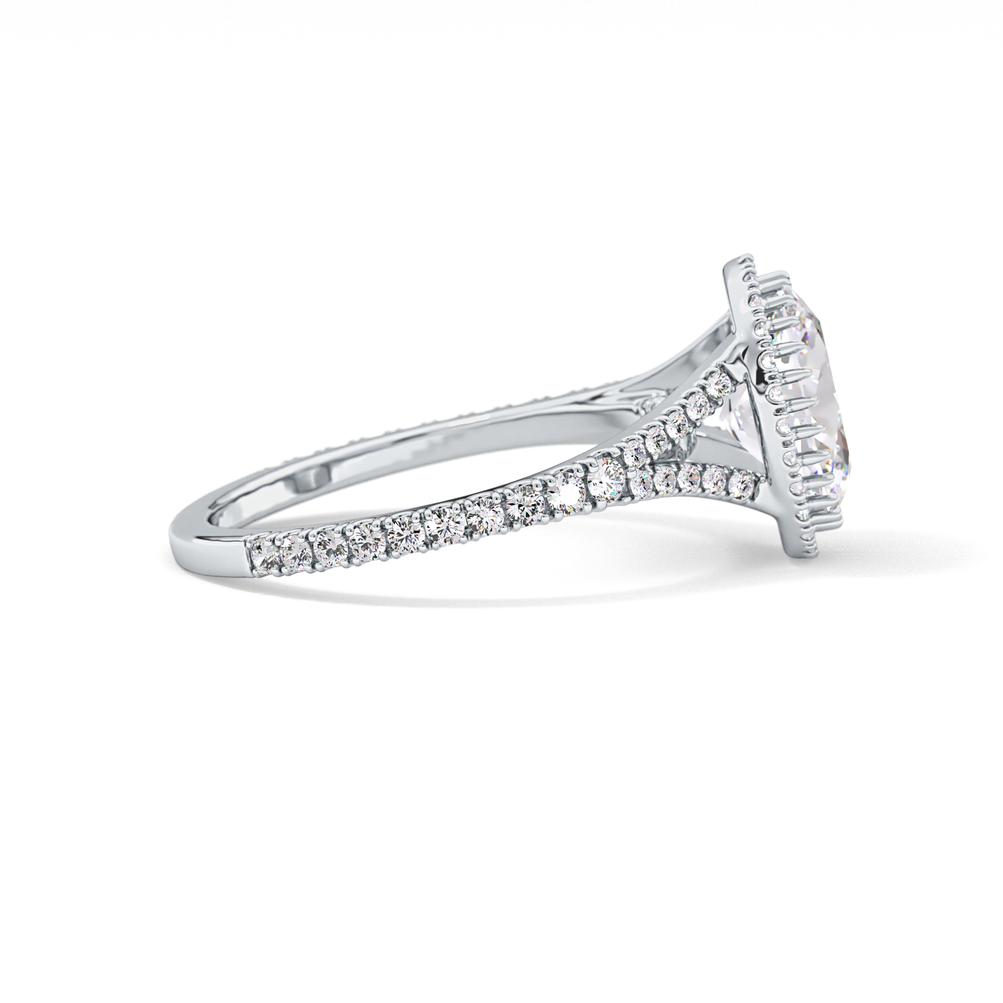 Oval Halo & Pave Split Shank Lab Grown Diamond Engagement Ring
