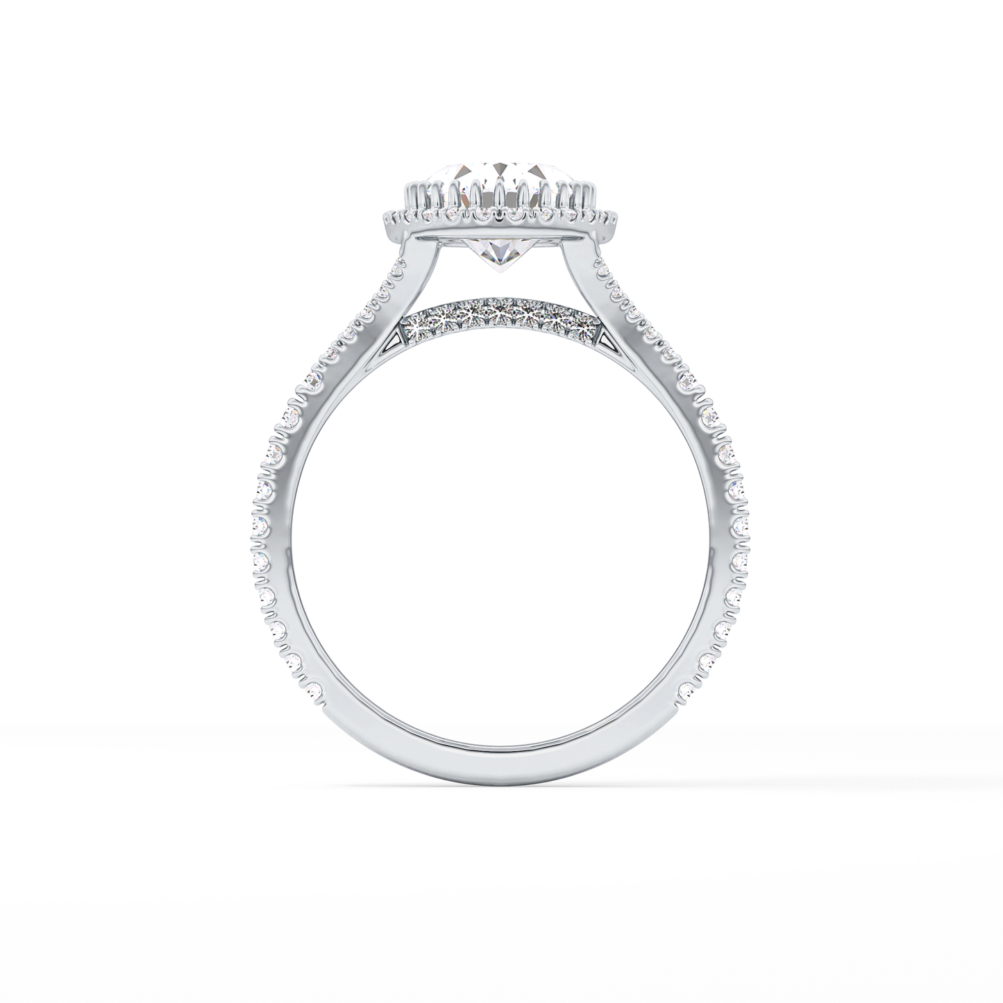 Oval Halo & Pave Split Shank Lab Grown Diamond Engagement Ring