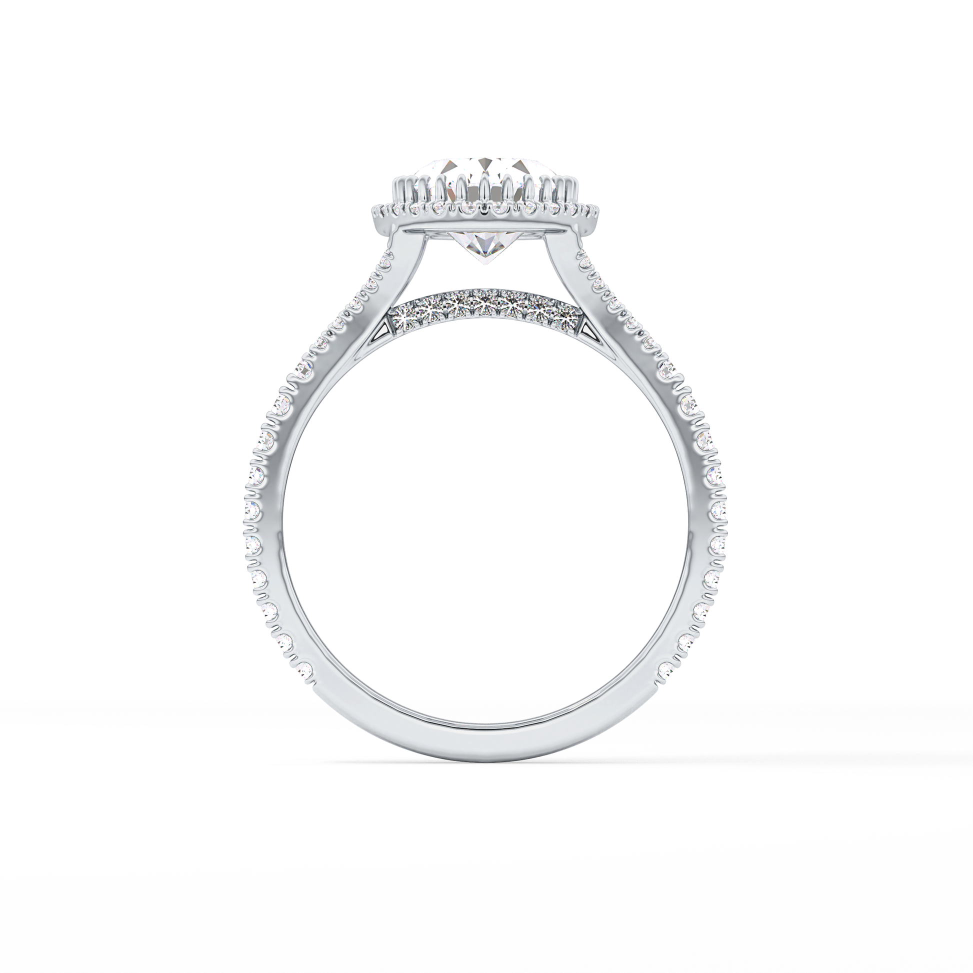 Oval Halo & Pave Split Shank Lab Grown Diamond Engagement Ring