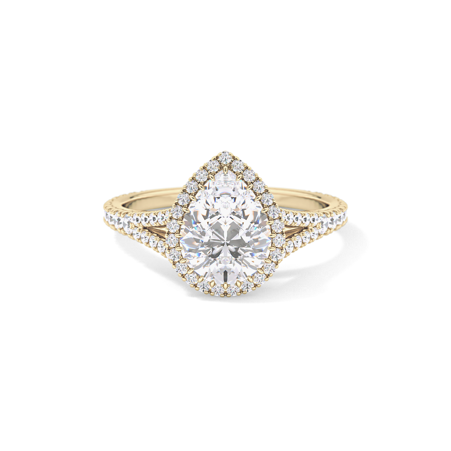 Pear Halo & Pave Split Shank Lab Grown Diamond Engagement Ring