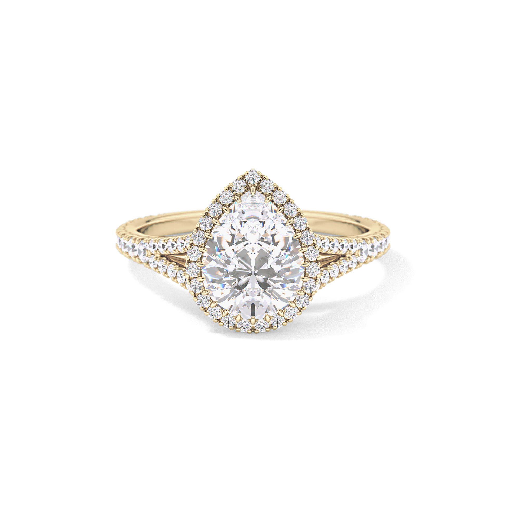 Pear Halo & Pave Split Shank Lab Grown Diamond Engagement Ring