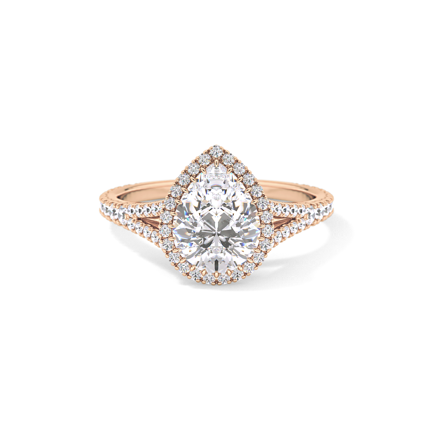 Pear Halo & Pave Split Shank Lab Grown Diamond Engagement Ring