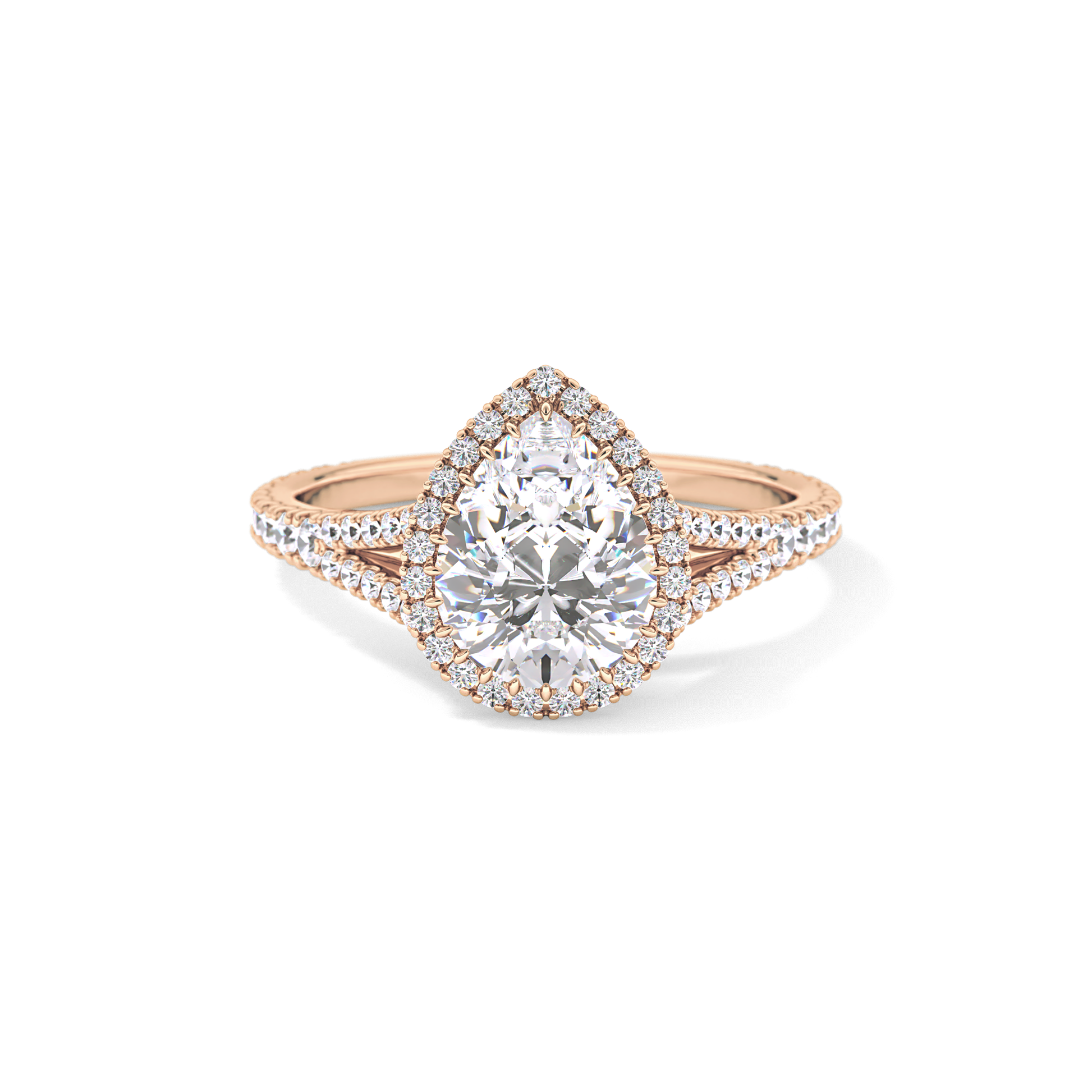 Pear Halo & Pave Split Shank Lab Grown Diamond Engagement Ring