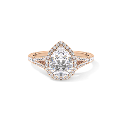 Pear Halo & Pave Split Shank Lab Grown Diamond Engagement Ring