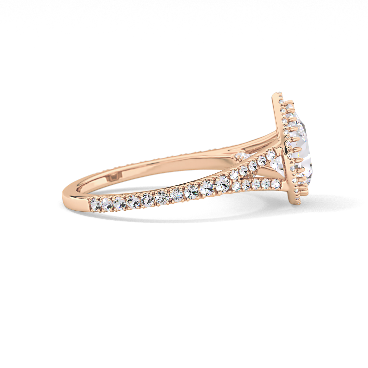 Pear Halo & Pave Split Shank Lab Grown Diamond Engagement Ring