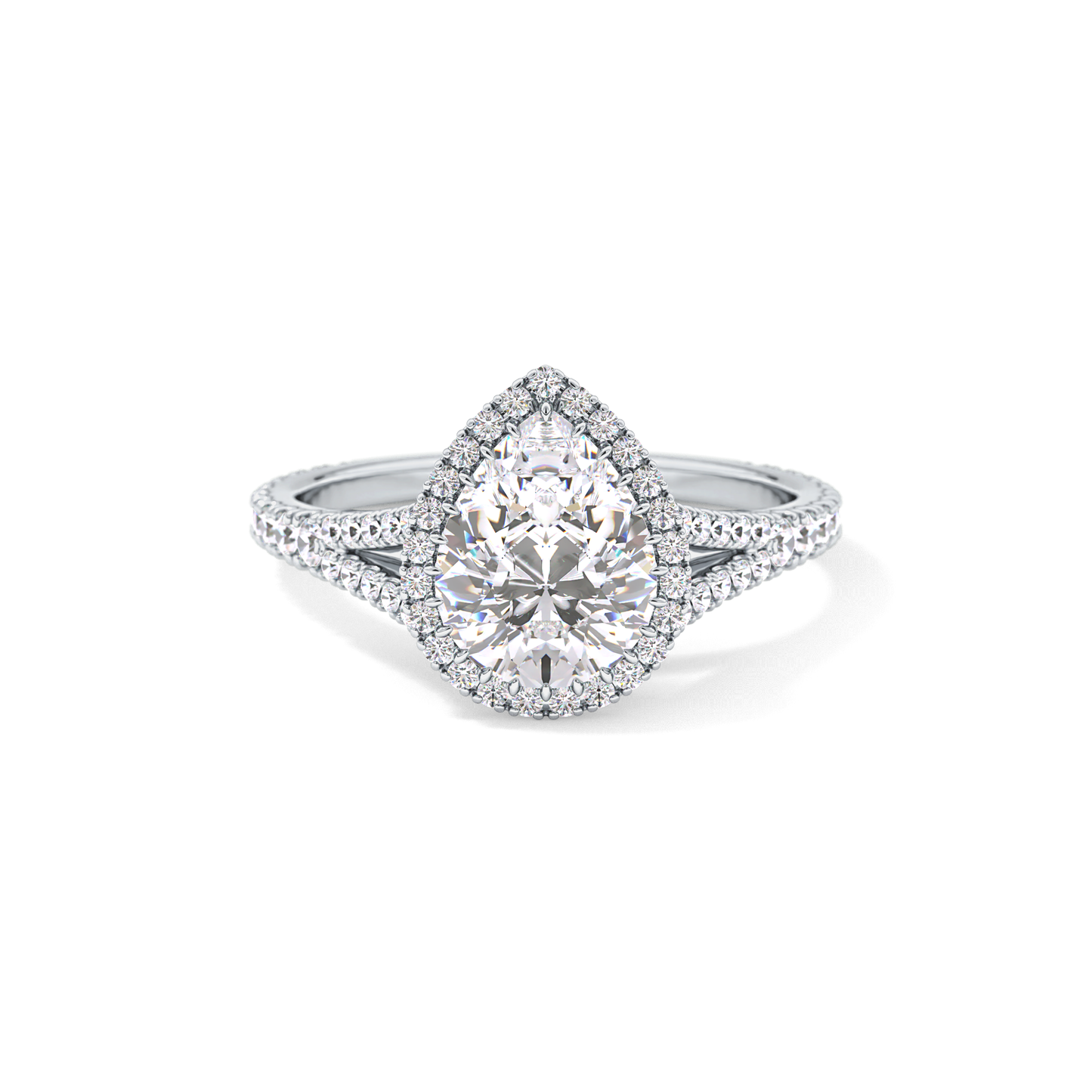 Pear Halo & Pave Split Shank Lab Grown Diamond Engagement Ring