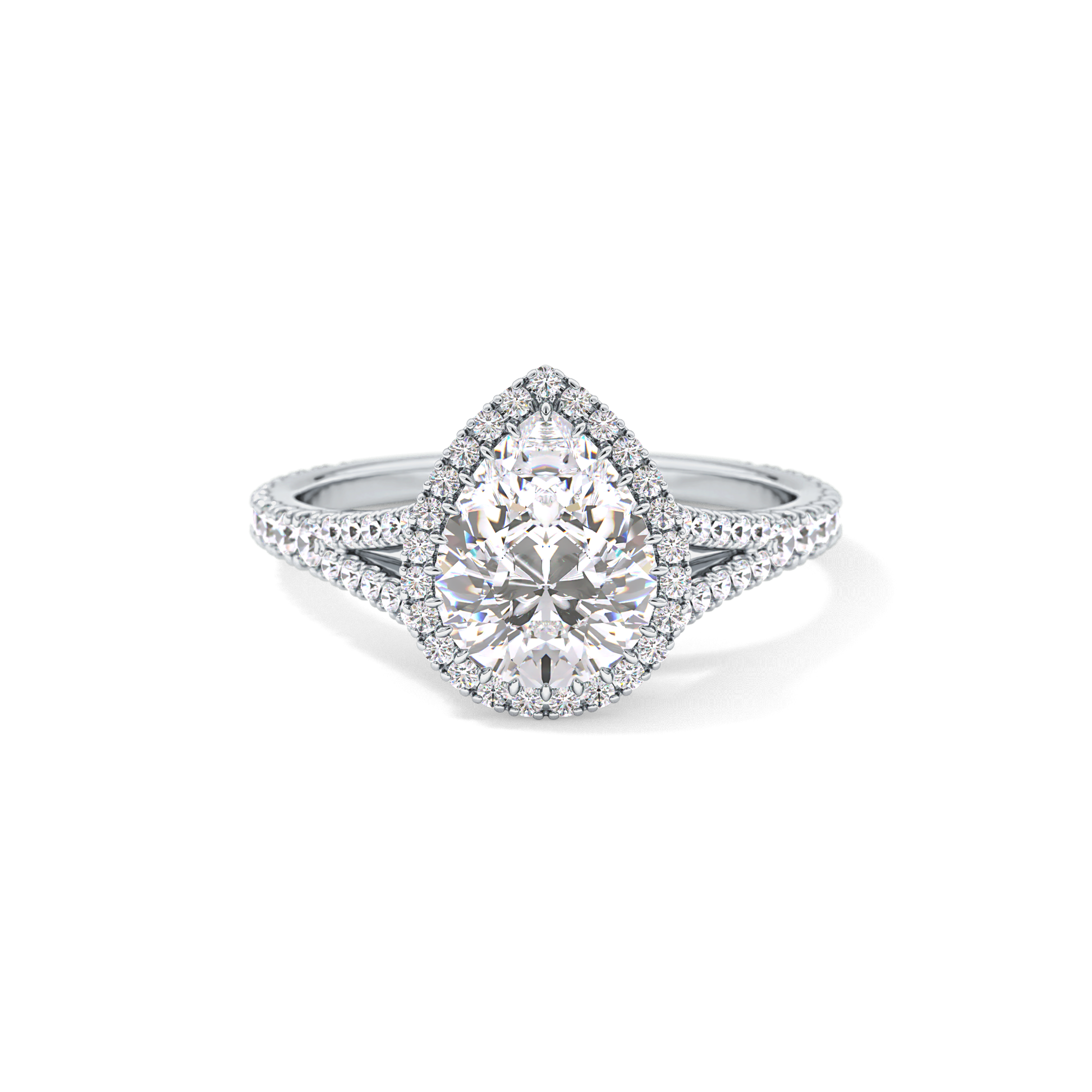 Pear Halo & Pave Split Shank Lab Grown Diamond Engagement Ring