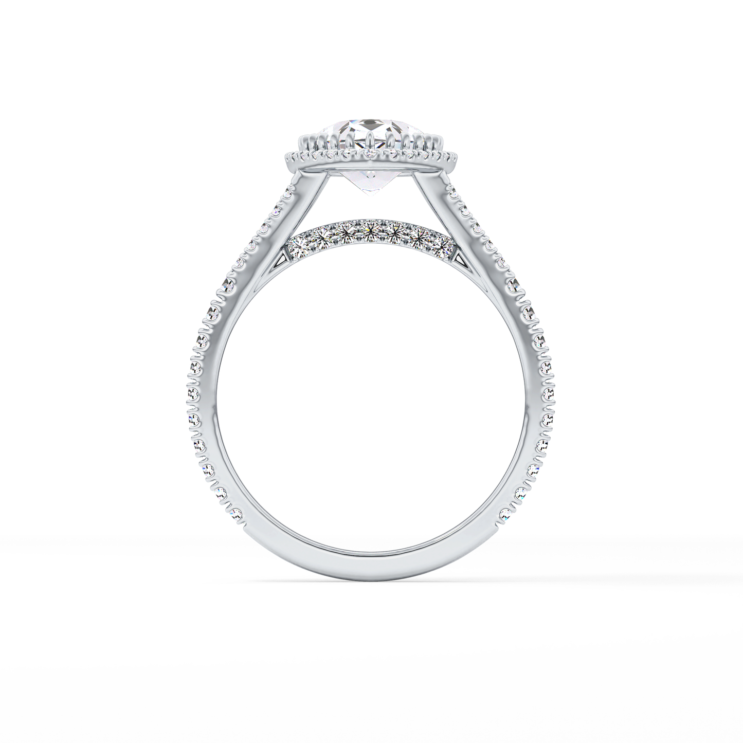 Pear Halo & Pave Split Shank Lab Grown Diamond Engagement Ring