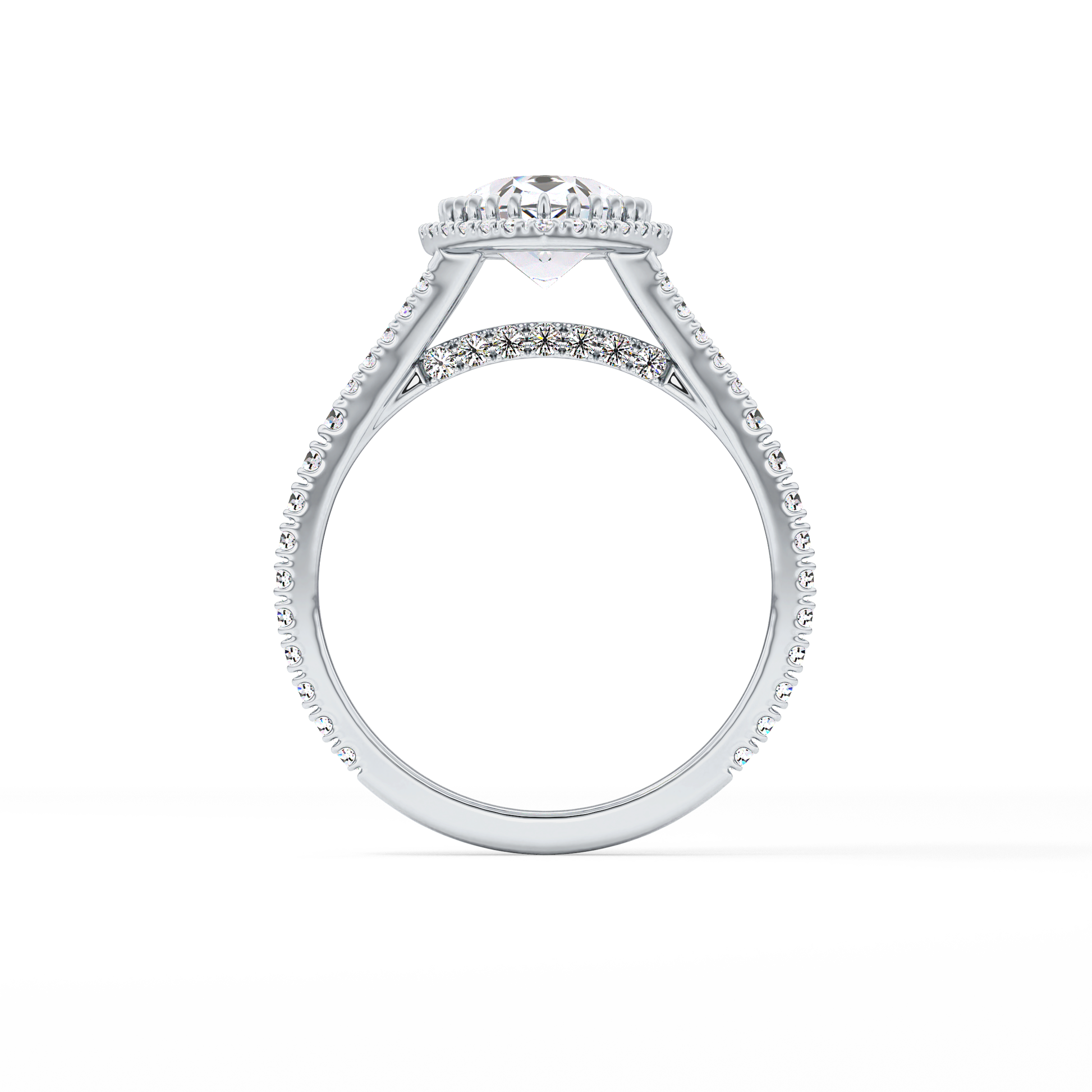 Pear Halo & Pave Split Shank Lab Grown Diamond Engagement Ring