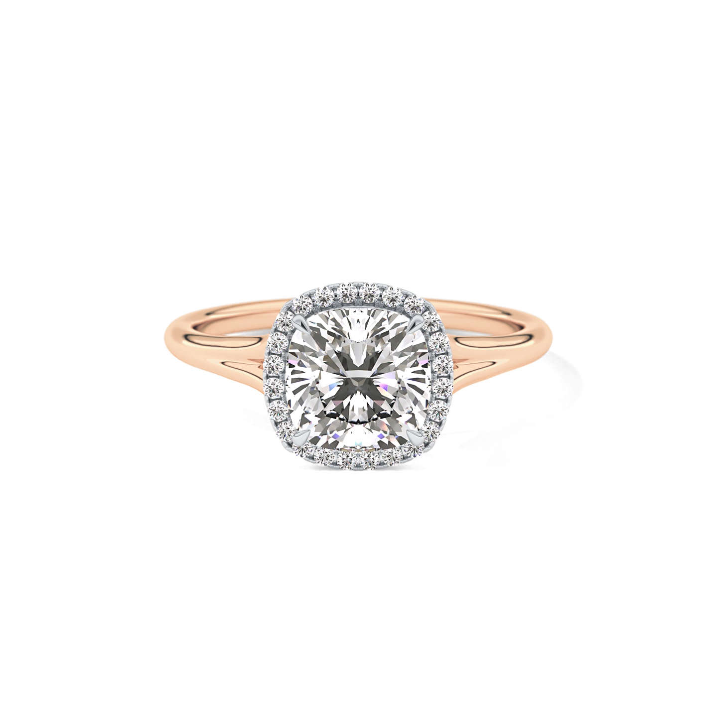 Cushion Halo & Split Shank Lab Grown Daimond Engagement Ring