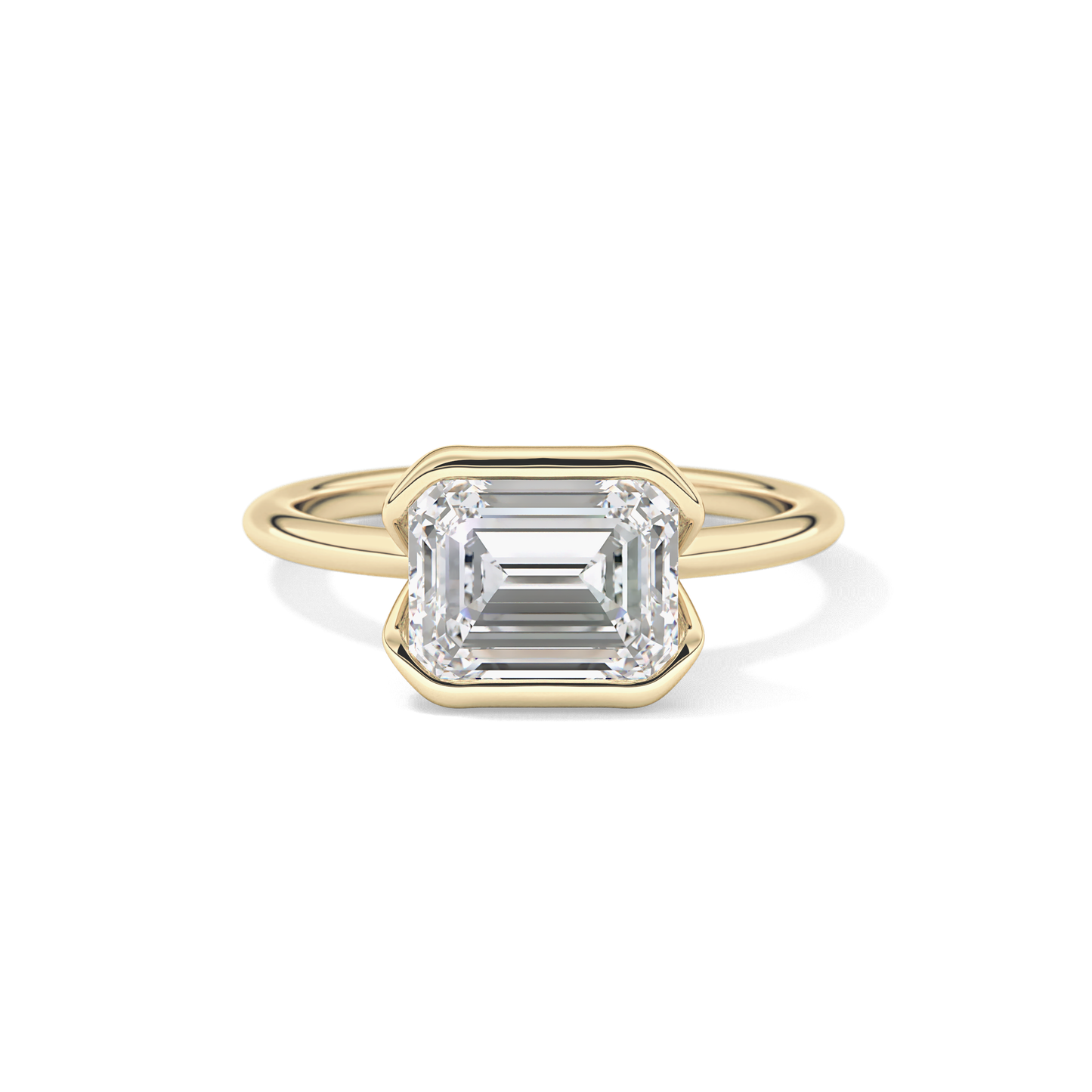 East West Emerald Half Bezel Solitaire Lab Grown Diamond Engagement Ring