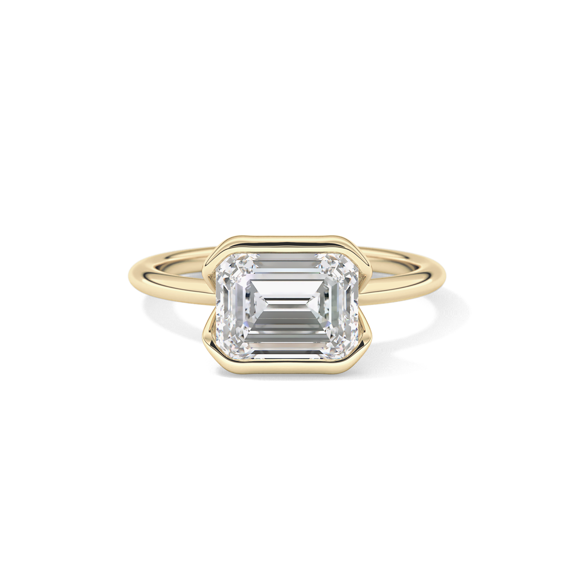 East West Emerald Half Bezel Solitaire Lab Grown Diamond Engagement Ring
