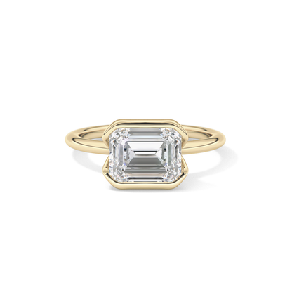 East West Emerald Half Bezel Solitaire Lab Grown Diamond Engagement Ring