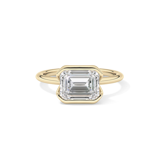 East West Emerald Half Bezel Solitaire Lab Grown Diamond Engagement Ring