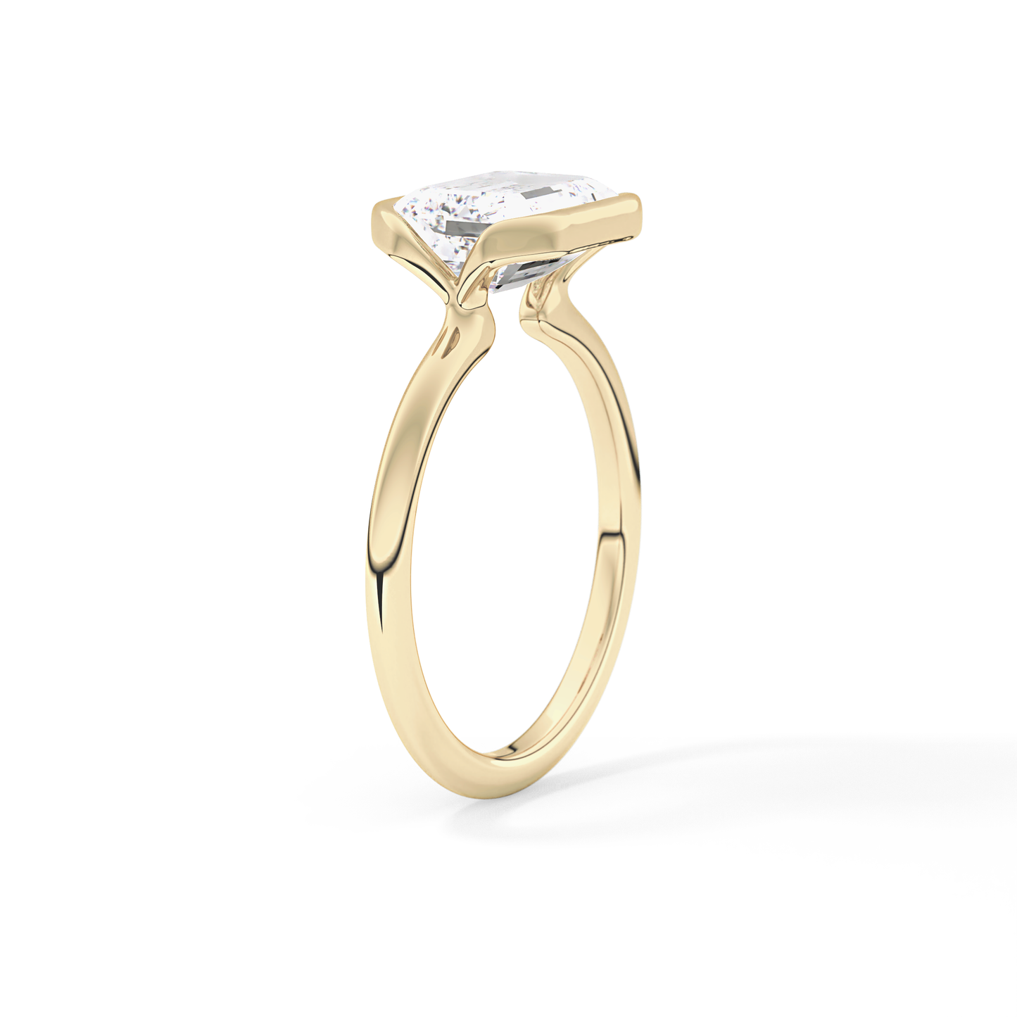East West Emerald Half Bezel Solitaire Lab Grown Diamond Engagement Ring