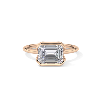East West Emerald Half Bezel Solitaire Lab Grown Diamond Engagement Ring