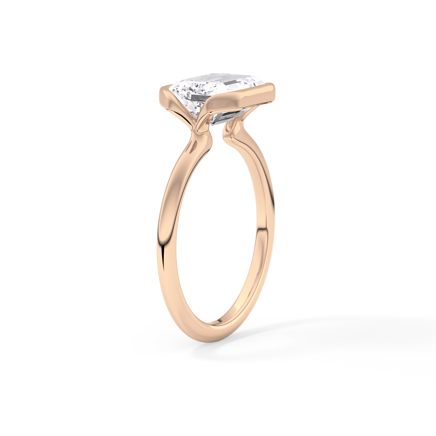 East West Emerald Half Bezel Solitaire Lab Grown Diamond Engagement Ring