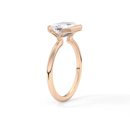 East West Emerald Half Bezel Solitaire Lab Grown Diamond Engagement Ring