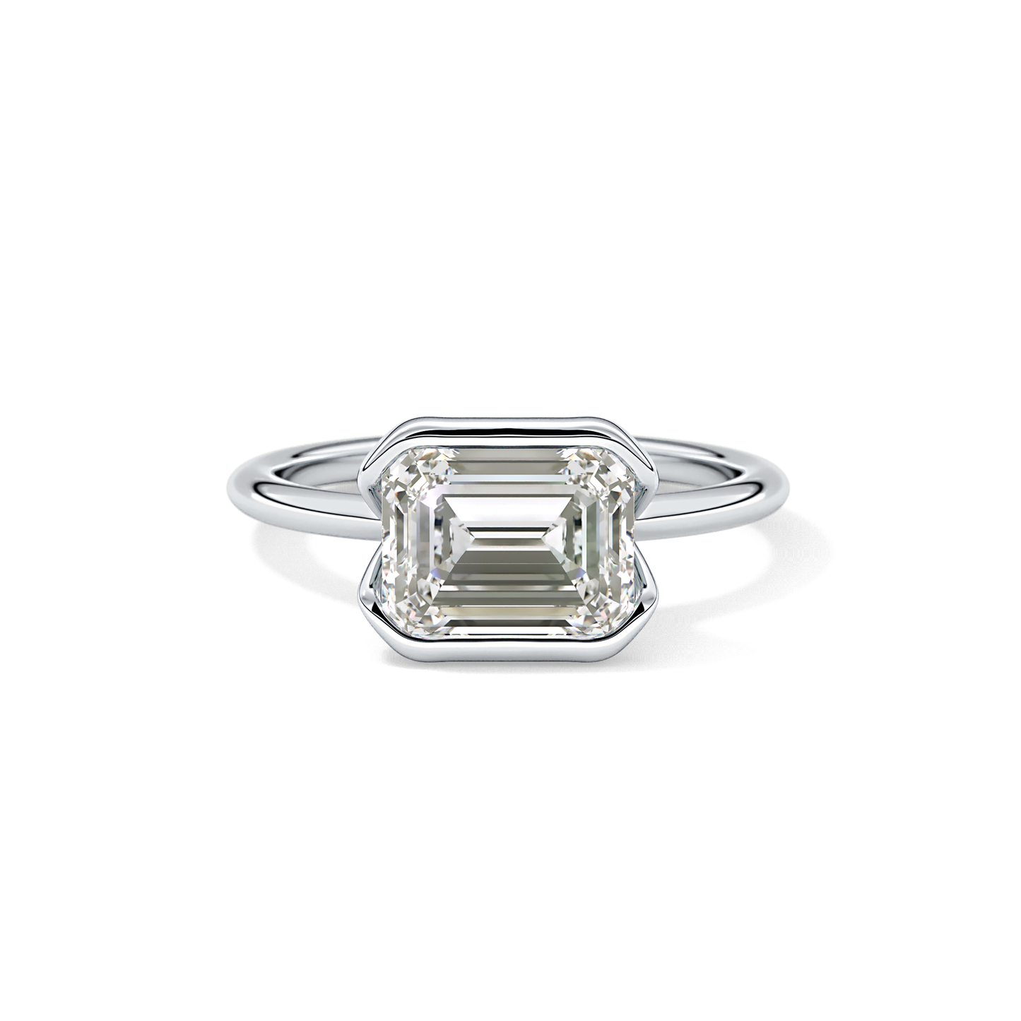 East West Emerald Half Bezel Solitaire Lab Grown Diamond Engagement Ring