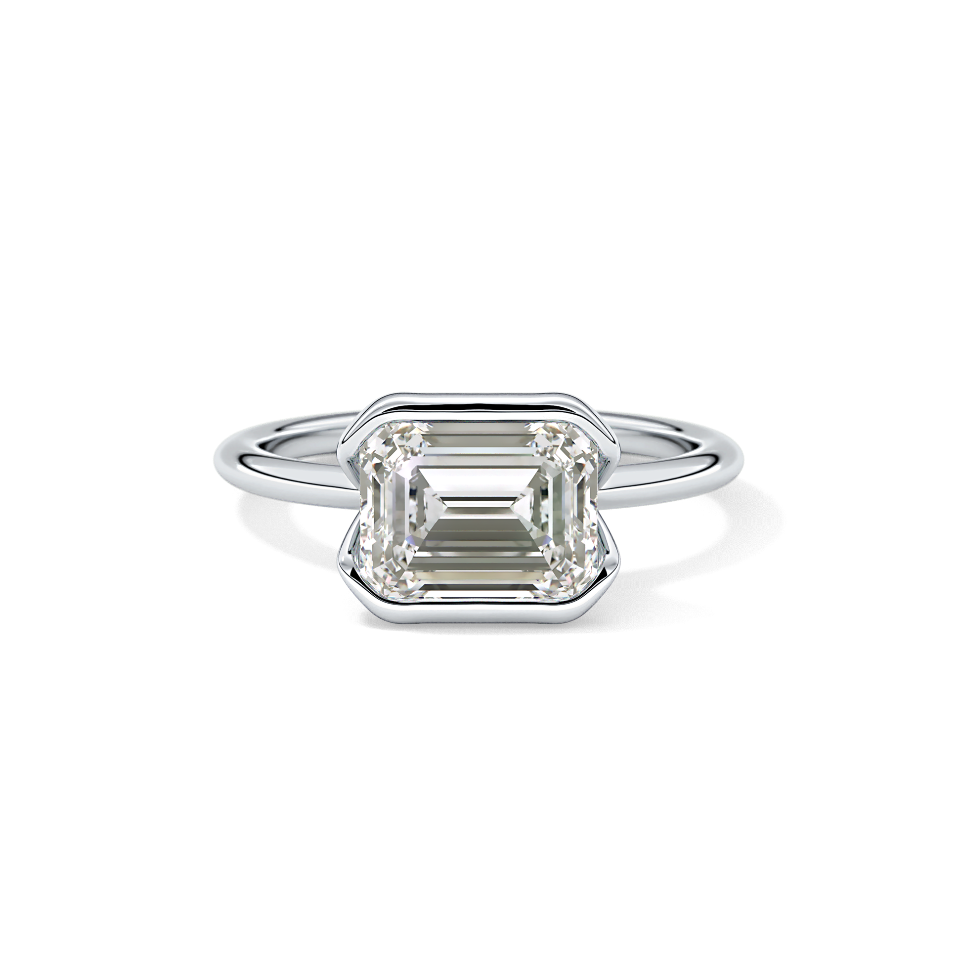 East West Emerald Half Bezel Solitaire Lab Grown Diamond Engagement Ring