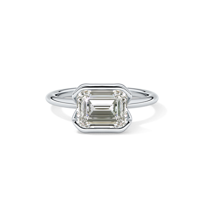 East West Emerald Half Bezel Solitaire Lab Grown Diamond Engagement Ring