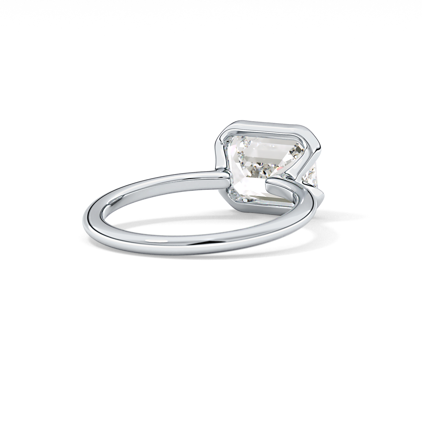 East West Emerald Half Bezel Solitaire Lab Grown Diamond Engagement Ring