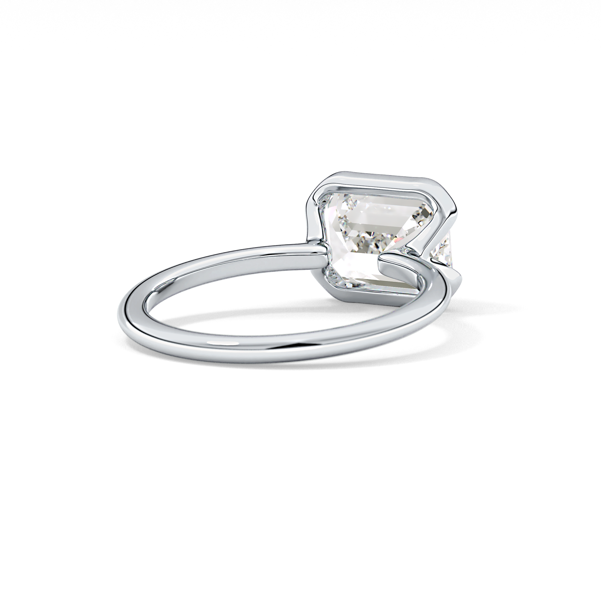 East West Emerald Half Bezel Solitaire Lab Grown Diamond Engagement Ring