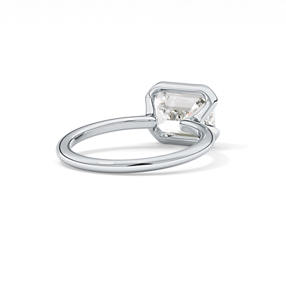 East West Emerald Half Bezel Solitaire Lab Grown Diamond Engagement Ring