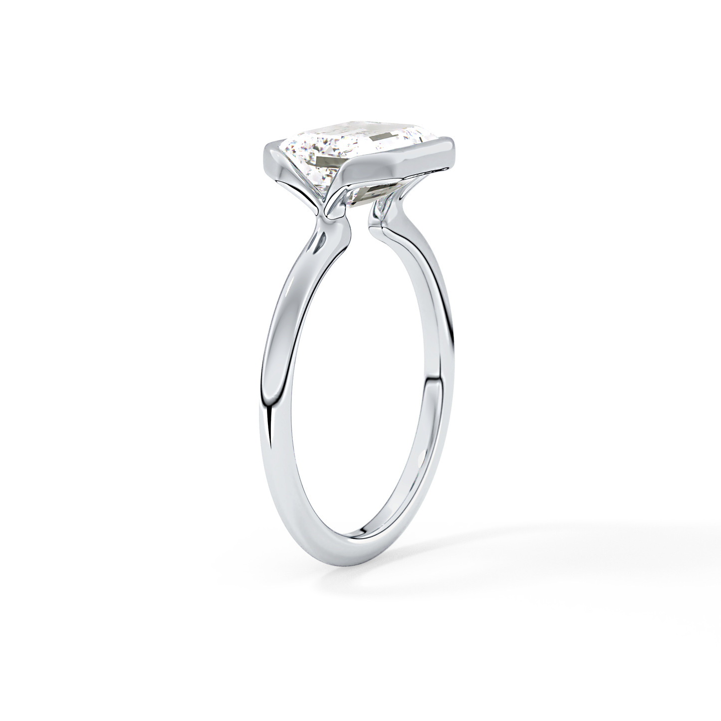 East West Emerald Half Bezel Solitaire Lab Grown Diamond Engagement Ring