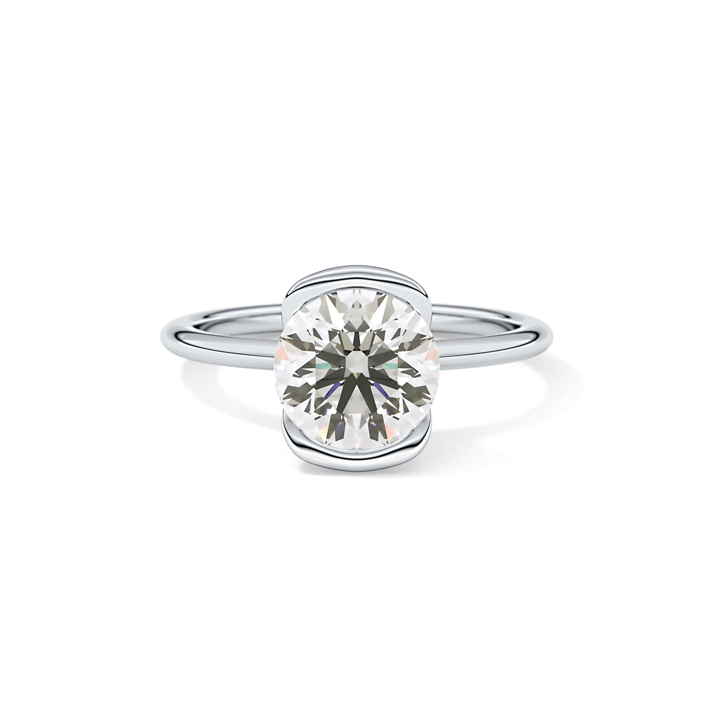 Round Half Bezel Lab Grown Diamond Engagement Ring