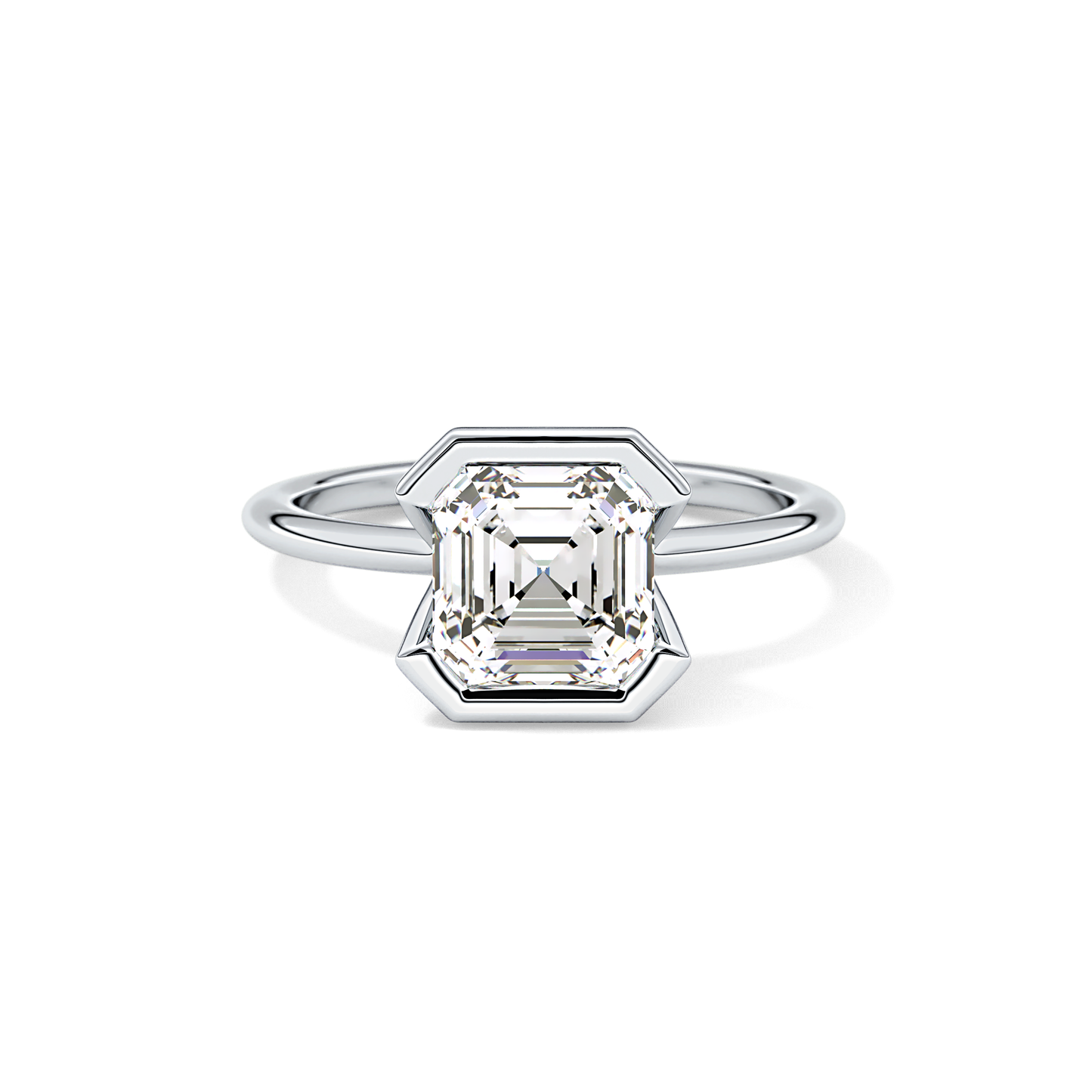 Asscher Half Bezel Lab Grown Diamond Engagement Ring