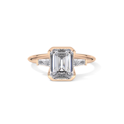 Emerald Three Stone Lab Grown Diamond Engagement Ring