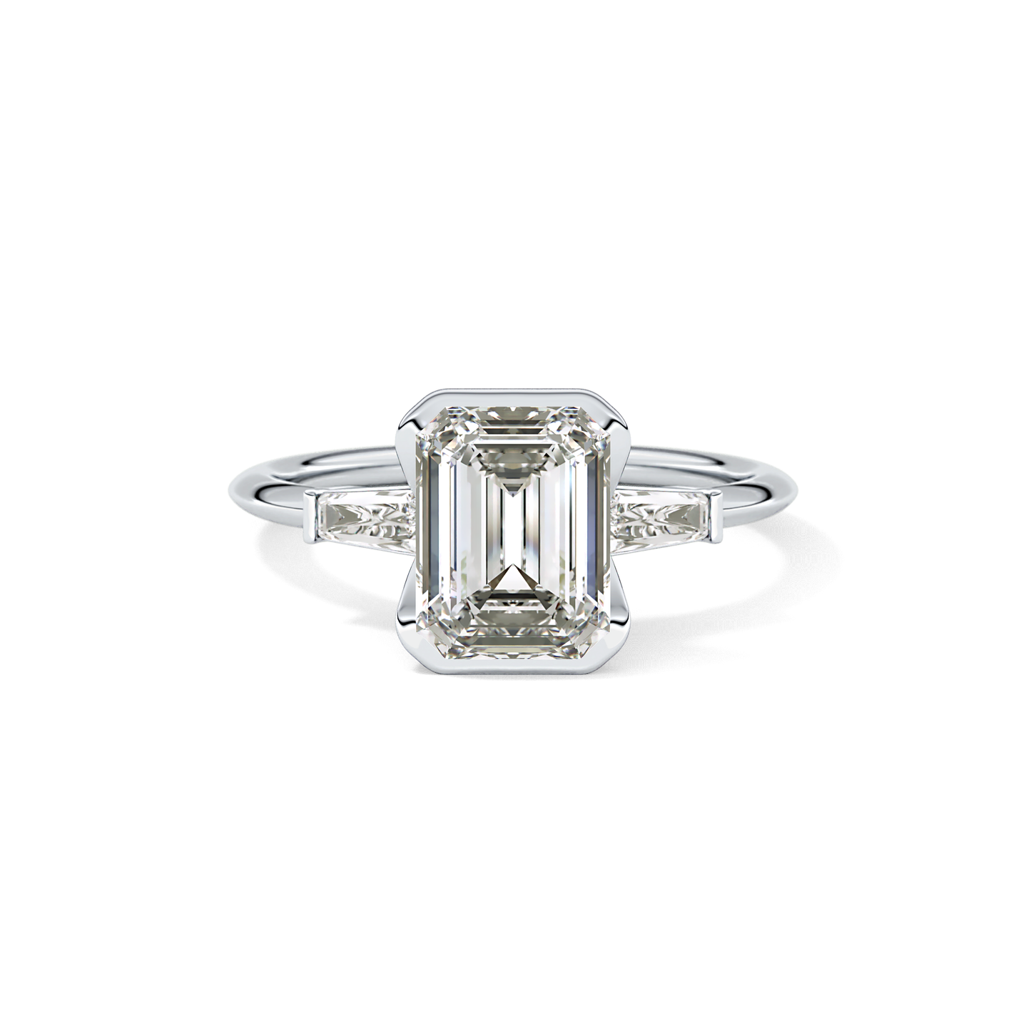 Emerald Three Stone Lab Grown Diamond Engagement Ring