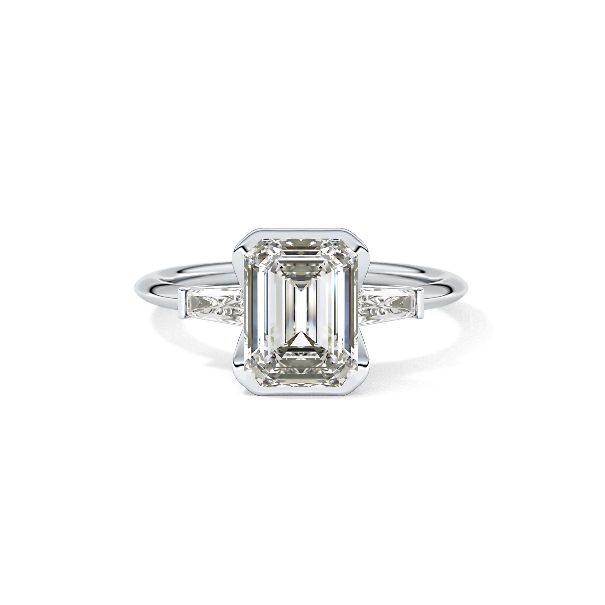 Emerald Three Stone Lab Grown Diamond Engagement Ring