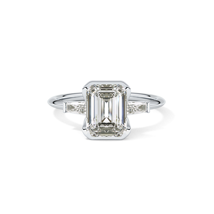 Emerald Three Stone Lab Grown Diamond Engagement Ring
