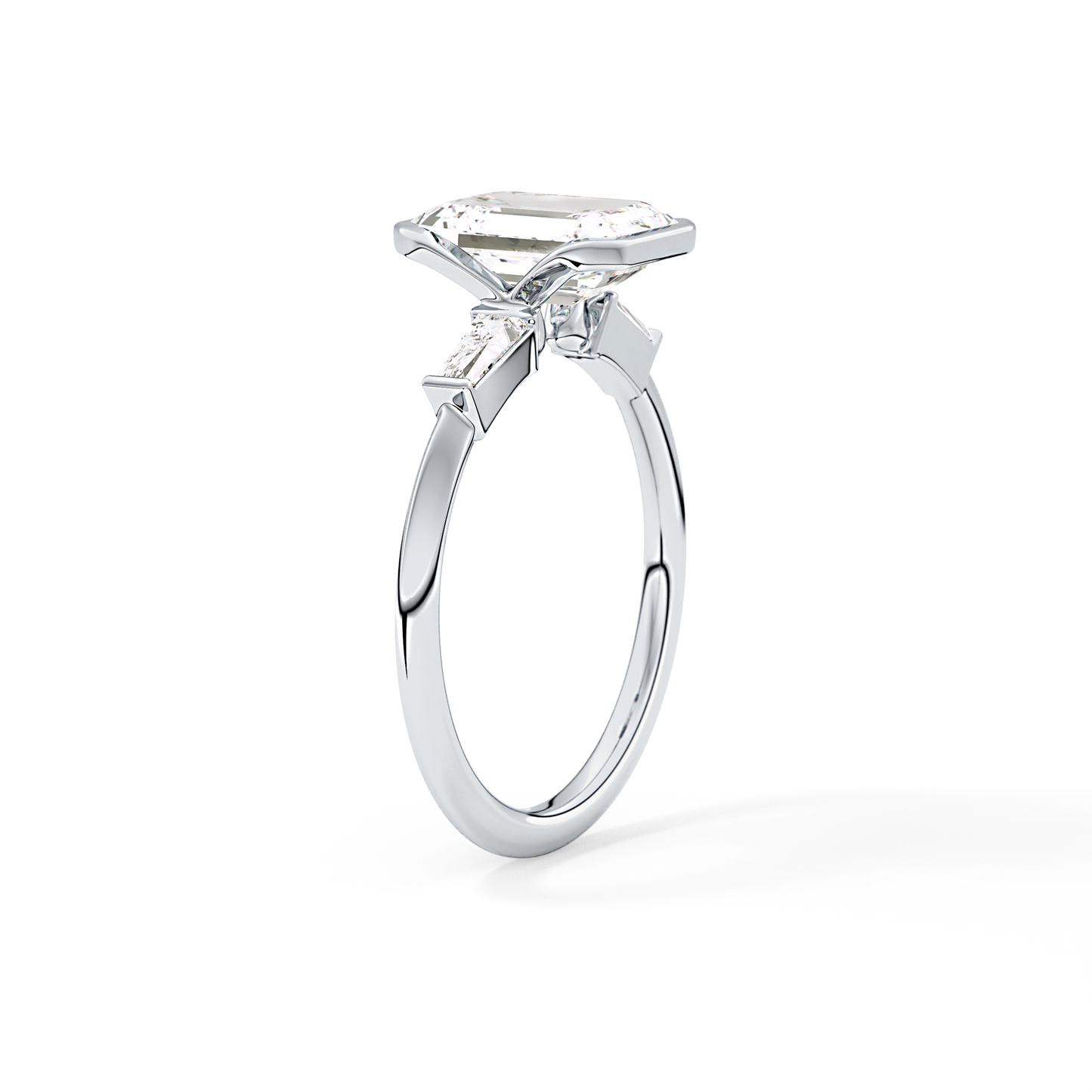 Emerald Three Stone Lab Grown Diamond Engagement Ring