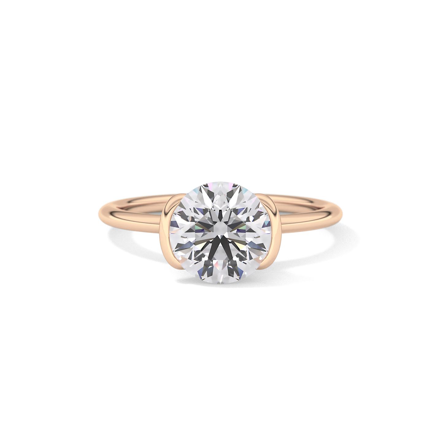 Round Half Bezel Lab Grown Diamond Engagement Ring