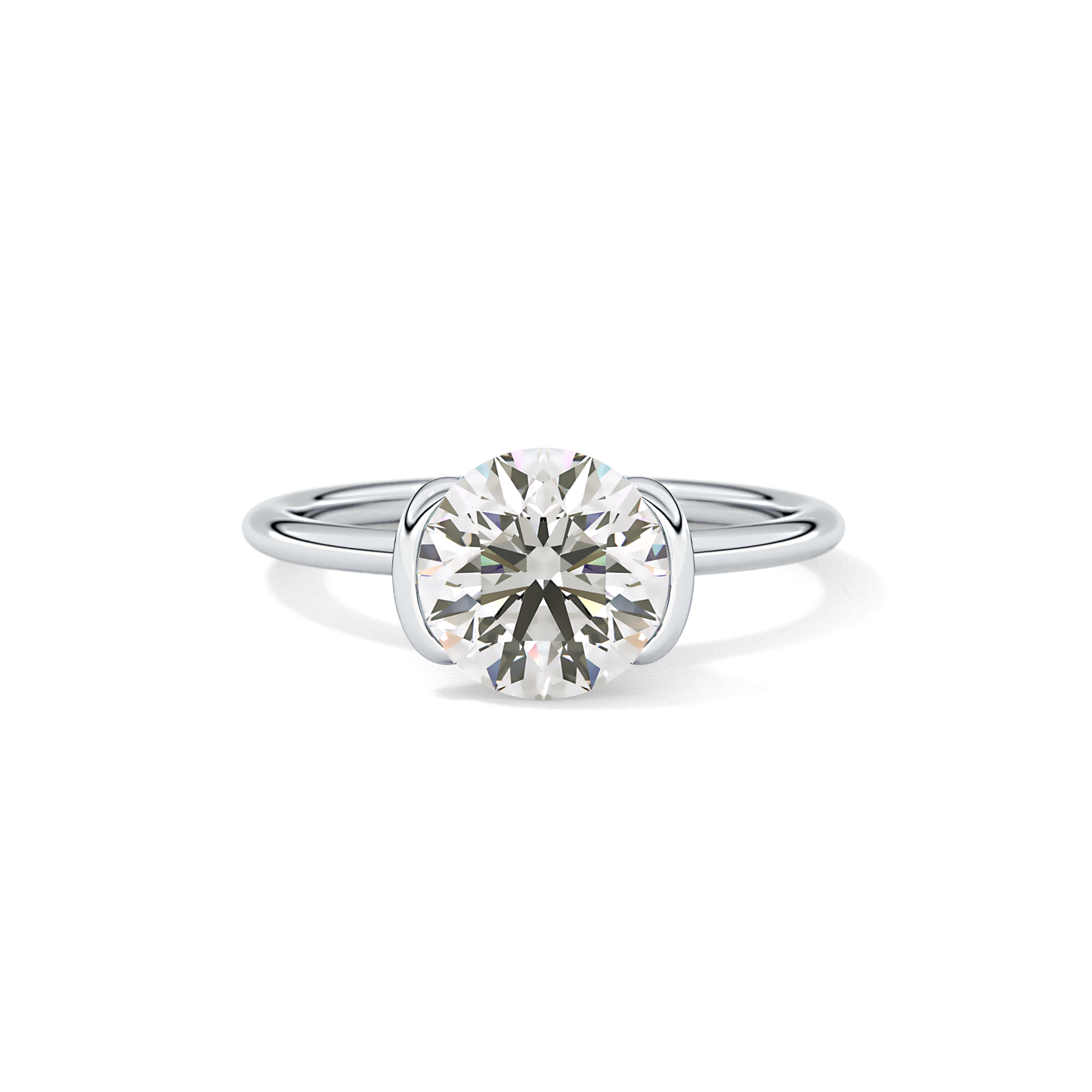 Round Half Bezel Lab Grown Diamond Engagement Ring