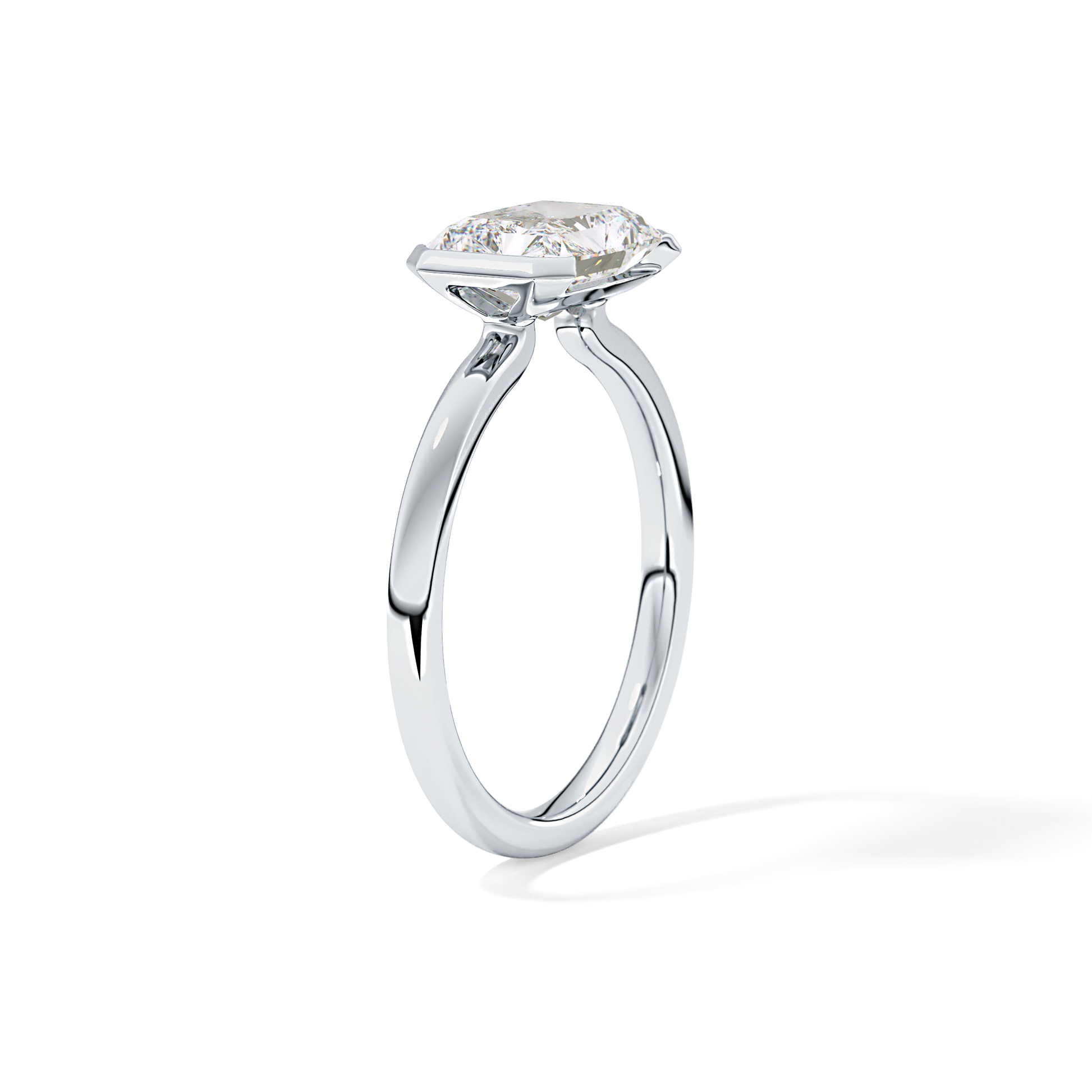 East West Radiant Half Bezel Lab Grown Diamond Engagement Ring