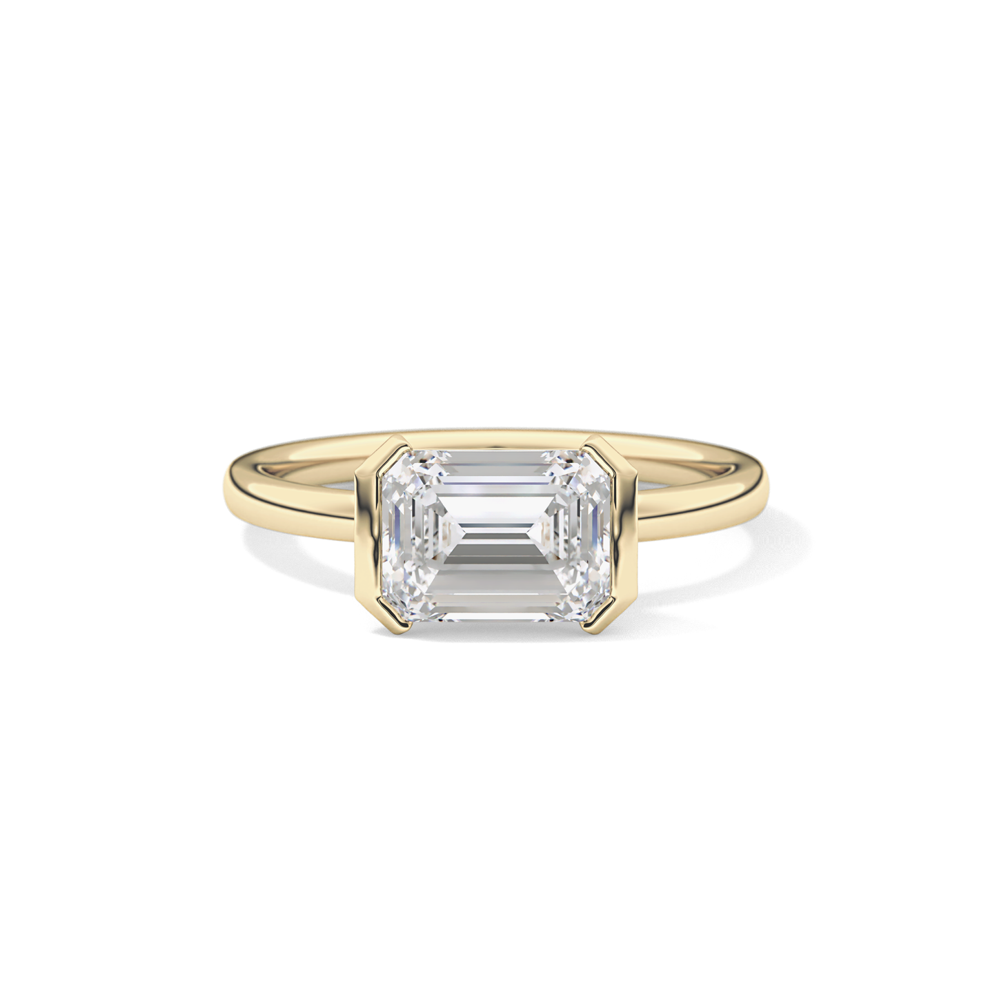 East West Emerald Half Bezel Lab Grown Diamond Engagement Ring