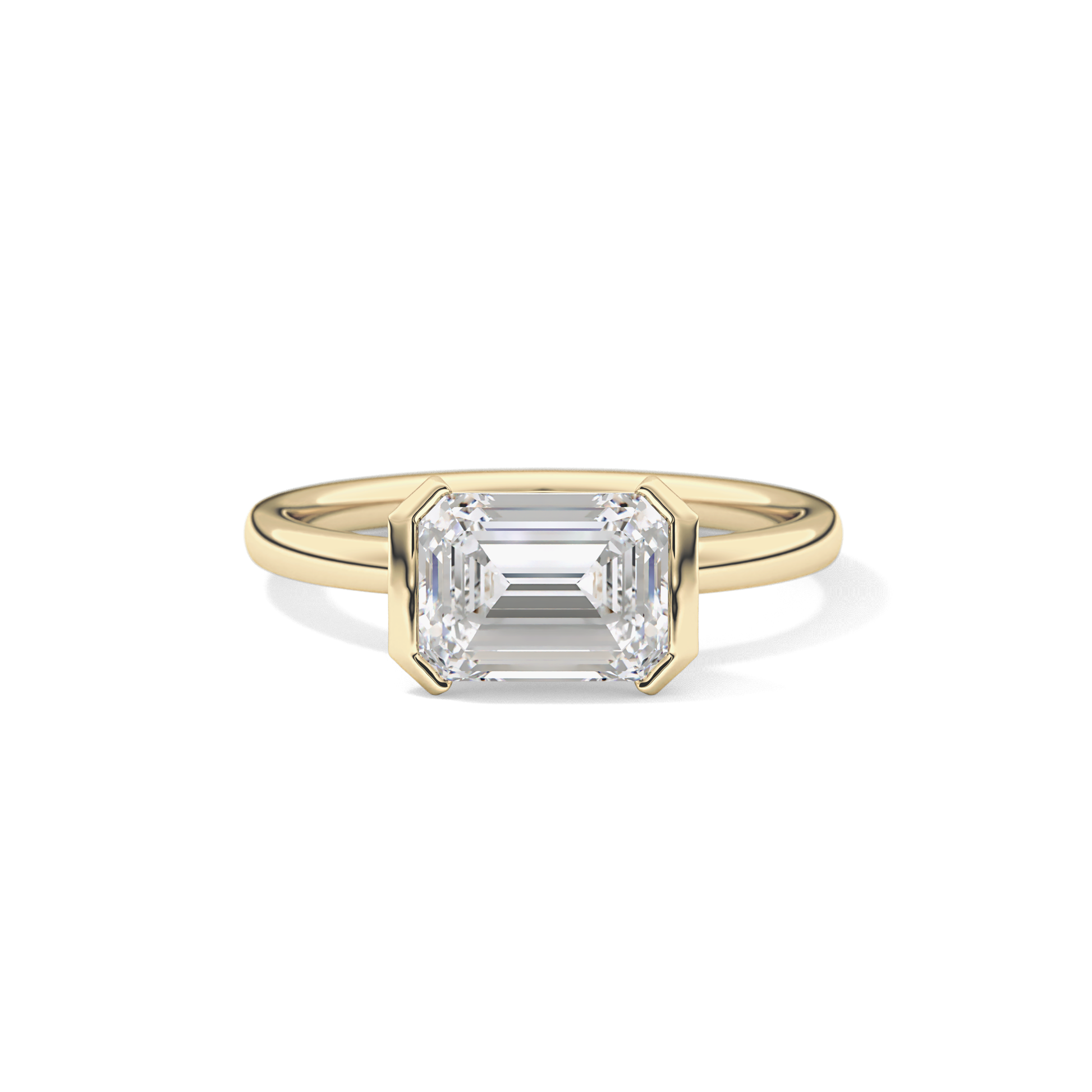 East West Emerald Half Bezel Lab Grown Diamond Engagement Ring