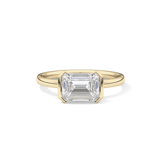 East West Emerald Half Bezel Lab Grown Diamond Engagement Ring