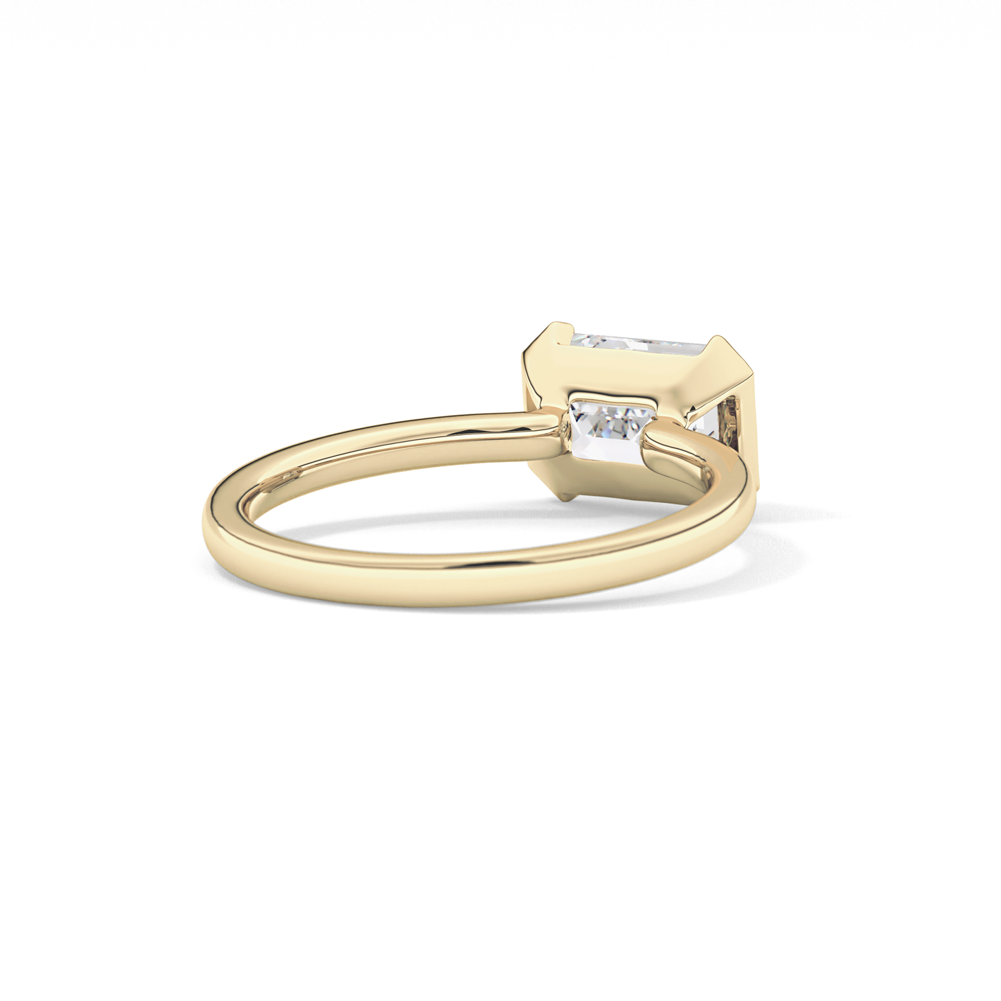 East West Emerald Half Bezel Lab Grown Diamond Engagement Ring