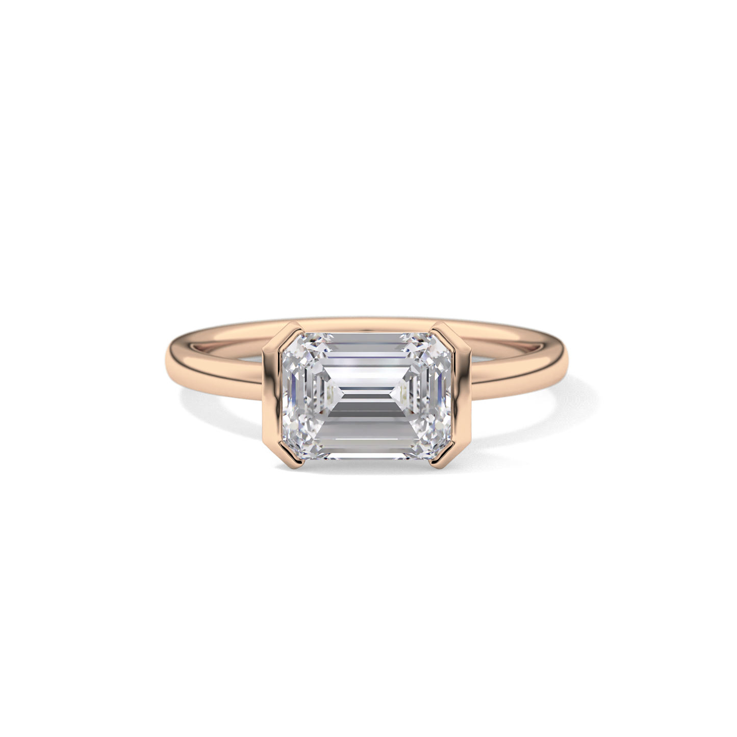 East West Emerald Half Bezel Lab Grown Diamond Engagement Ring
