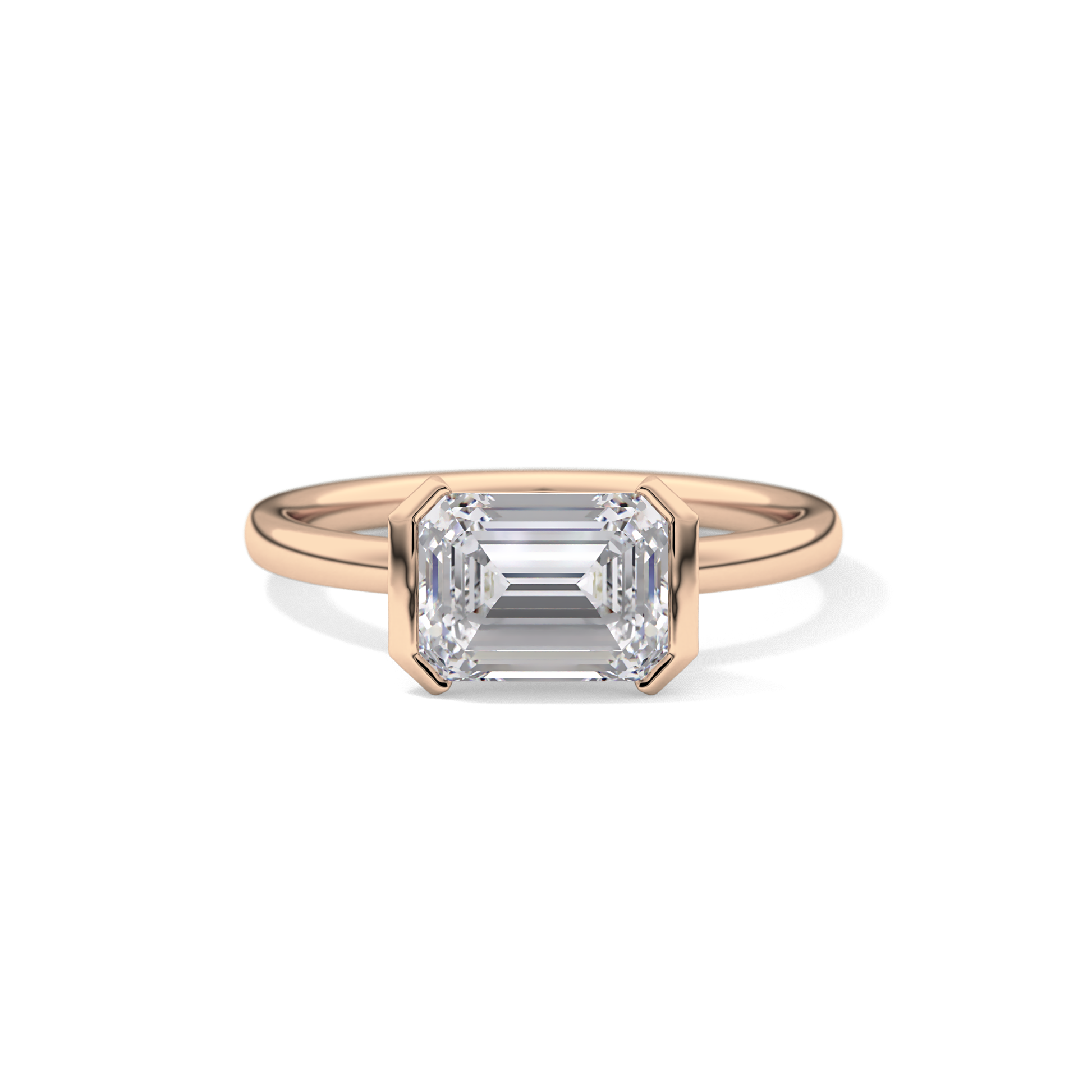 East West Emerald Half Bezel Lab Grown Diamond Engagement Ring