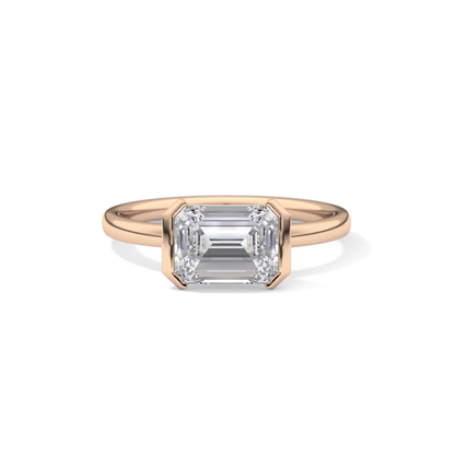 East West Emerald Half Bezel Lab Grown Diamond Engagement Ring