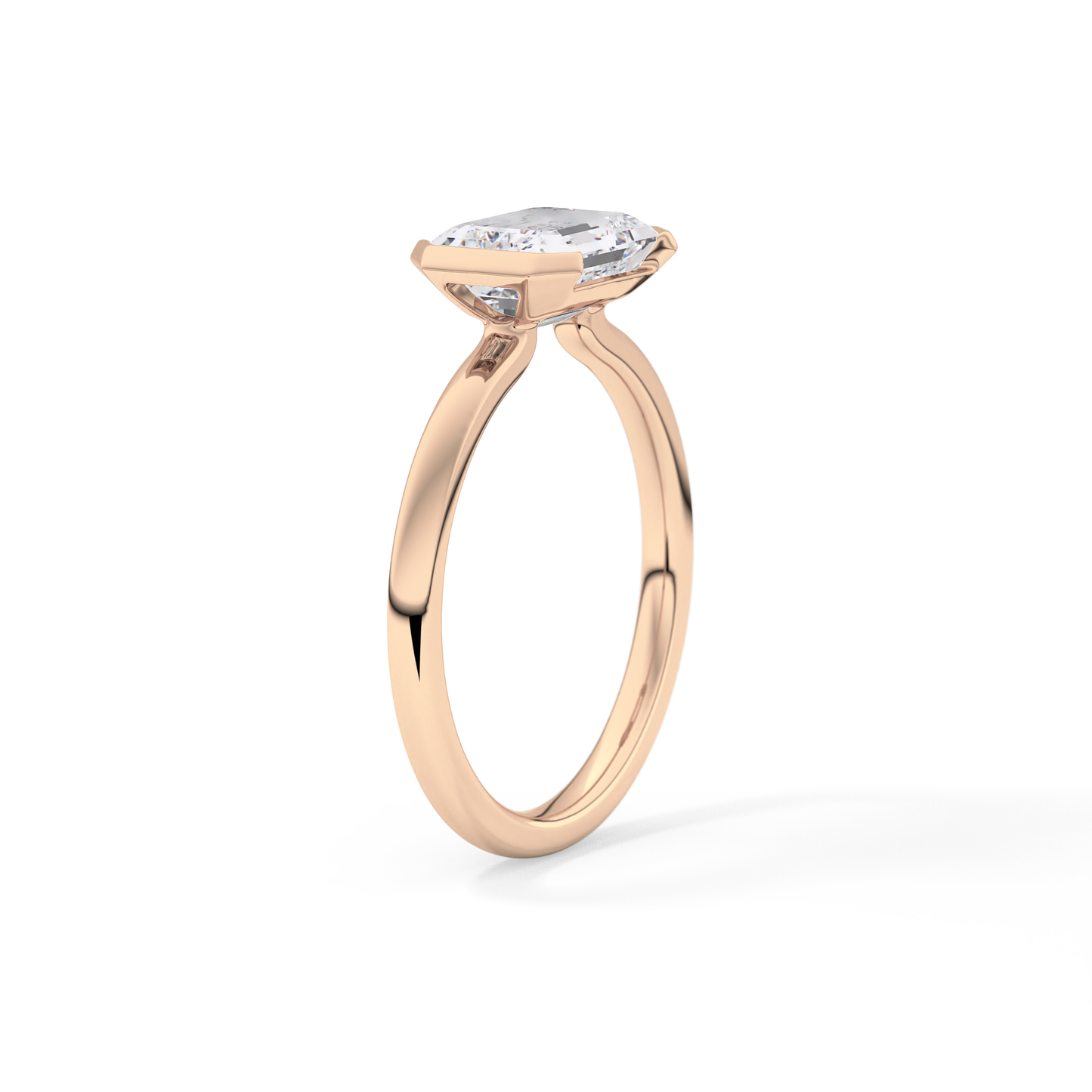 East West Emerald Half Bezel Lab Grown Diamond Engagement Ring