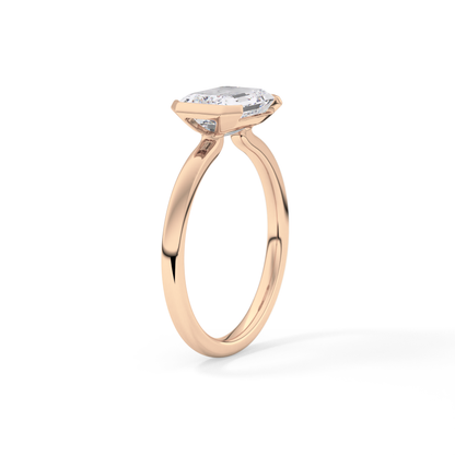 East West Emerald Half Bezel Lab Grown Diamond Engagement Ring